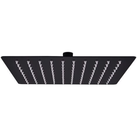 FENOPLASTICAPomme de Douche Pluie Pulvérisateur Pommeau de Douche Tête de Douchette Accessoire de Salle de Bain Acier Inoxydable 20x20 cm Carrée Noir (1/4)