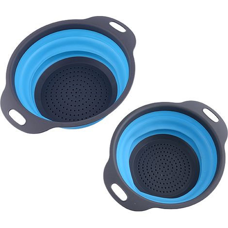 Lot de 2 passoires pliables en silicone, rondes, de 29,5 x 22,5 x 2,5 cm et 30 x 24 x 2,5 cm. Idéales pour égoutter les pâtes, les légumes et les fruits. (1/4)