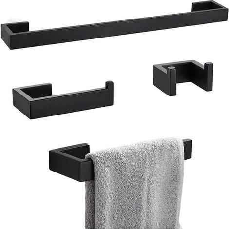 4-teiliges schwarzes Badezimmer-Set, Kleiderhaken, Handtuchstange, Ablage, Papierhandtuchhalter (1/5)