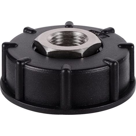 Adaptador para depósito de agua IBC S60X6 con rosca gruesa, conexión para manguera y conexiones de boquilla de válvula de acero inoxidable (rosca interna de 1/2"). (1/5)