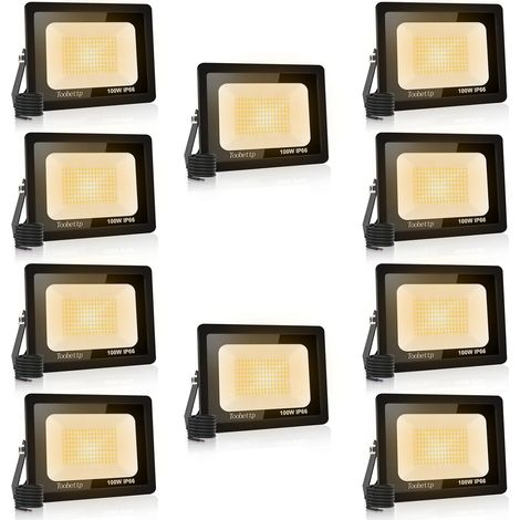 10PCS 100W Projecteur LED Extérieur, Spot LED Exterieur 10000LM, 3500K Blanche Chaude Éclairage de Sécurité Extérieur IP66 Imperméable pour Garage Jardin Terrasse Parking (1/5)
