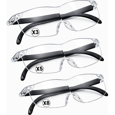 3 Pcs Loupe Grossissante 300% 500% 800% Anti Lumière Bleue, Lunettes Loupe pour Travail de Précision Homme Femme, Loupe Bijoutier Lecture Bricolage Couture et Réparations Montres (1/5)