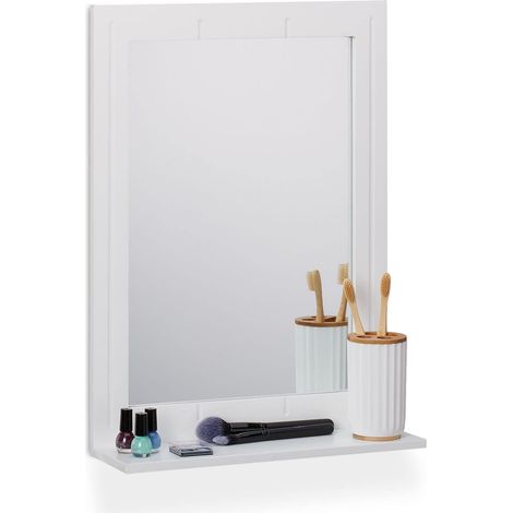 Miroir pour Salle de Bain, pour Le Mur, Support de Rangement, Cadre, rectangulaire, HxLxP: 55x40x12 cm, Blanc (1/5)