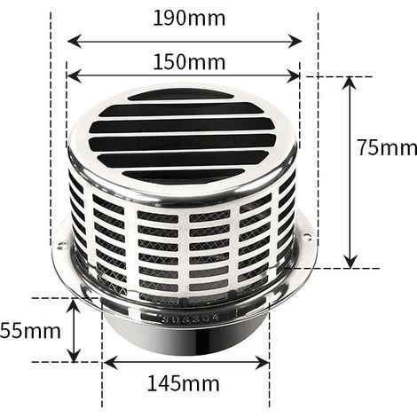 Dieser Abluftventilator aus Edelstahl 304 eignet sich für Küchenabzugshauben und verhindert das Eindringen von Insekten und Regenwasser. (98 mm) (1/5)