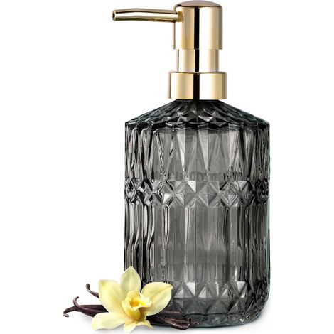 Distributeur de savon en verre avec pompe en plastique ABS, distributeur de lotion pour cuisine et salle de bain (gris) (1/5)