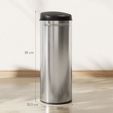 Poubelle à capteur 50L avec fermeture douce, contactless inox, hygiénique pour cuisine et bureau, argenté (1/5)