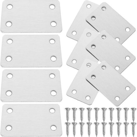 Lot de 10 plaques de montage de rechange pour équerres plates, équerres d'angle en fer, plaques de réparation avec vis-6.10X3.80X0.15CM-Silver
