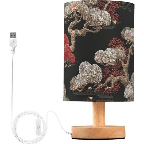 Lampe de chevet noire en forme d'arbre style japonais avec perle (1/5)