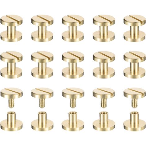 25Pack Vis Chicago En Laiton, 5x10mm Tête Plate Vis Arrière Poste De Fixation Clou Rivets Pour DIY Artisanat En Cuir Ceinture Sangle, Ton Laiton (1/5)