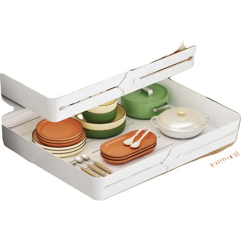 Organisateur de placard de cuisine, largeur réglable, design à tiroir, Blanc 2 pièces (1/2)