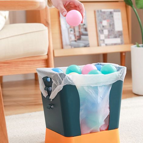 Poubelle en plastique support de sac poubelle extensible grande capacité pour cuisine salle de bain bleu et jaune (1/5)