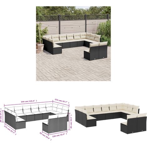 12-tlg. Garten-Sofagarnitur mit Kissen Schwarz Poly Rattan - Gartengeset - Gartenmöbelset - Rattan Möbel - Lounge Set - Esszimmergarnitur - Home & Living (1/3)