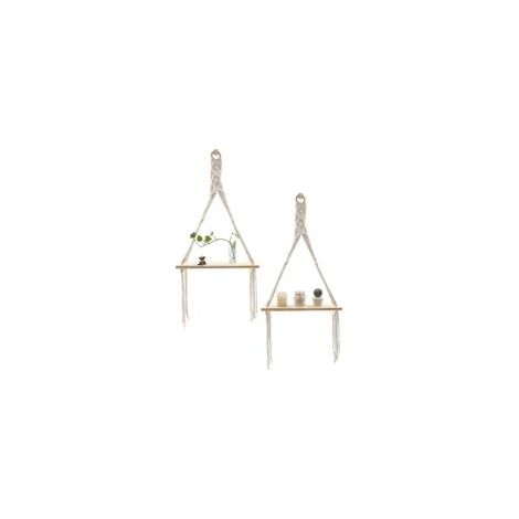 Etagere Murale Bois,Suspendue Boho Swing Support Plante Rustique Salon Chambre à Coucher, Lot de 2