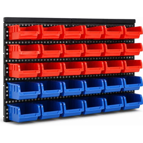 Scatola a scomparti 30 in plastica da parete per viti rosso blu (1/5)
