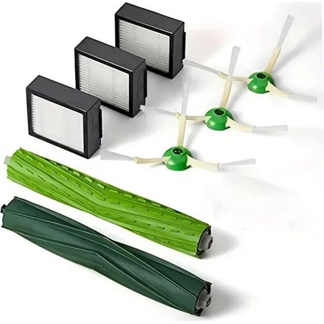 Ensemble d'accessoires iRobot série E/J (i1-i8, E5/E6, J5-J9 Plus) en 7 pièces : 3 filtres, 3 brosses latérales, 2 brosses principales en caoutchouc (1/4)
