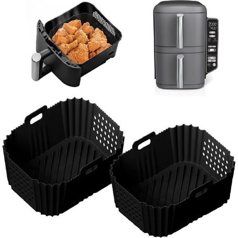 rechteckige Airfryer Einlagen, passend für Ninja Double Stack XL SL401, SL400, AF300 wiederverwendbar mit Löchern Set mit 2 quadratischen Silikon (1/5)