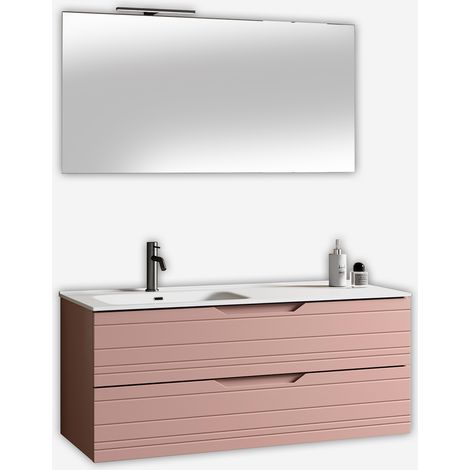 Mobile bagno sospeso con lavabo e specchio Solmira SX - Rosa
