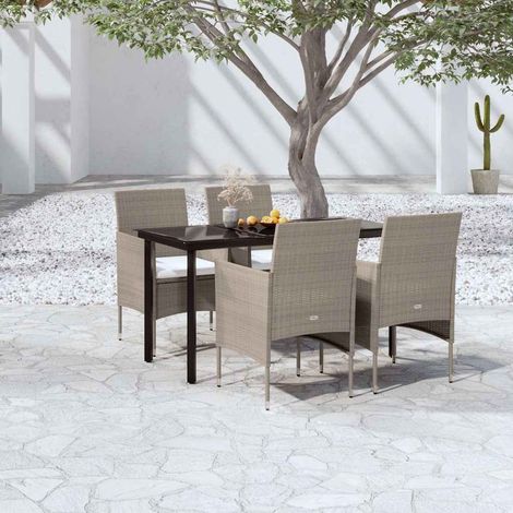 vidaXL Juego de comedor de jardín 5 piezas con cojines beige y negro (1/4)