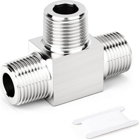 2 Pièces Té à filetage extérieur en acier inoxydable 304, 3/8" BSP, raccord de tuyau haute pression carré renforcé pour plomberie industrielle (1/5)