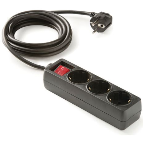 Base enchufe múltiple DUOLEC con interruptor cable 1.5m negro. 3 tomas -