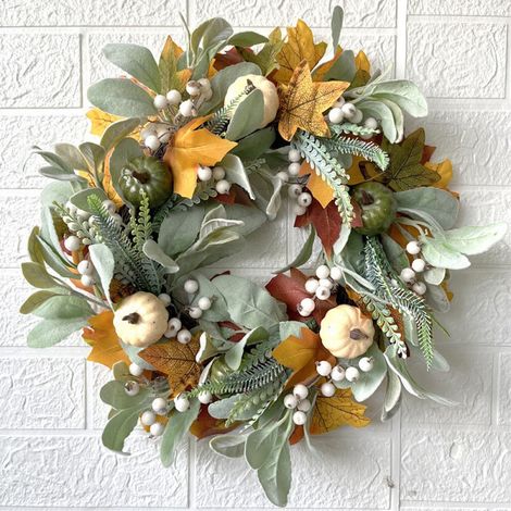 Couronnes d'Automne Décoration Murale 40 cm - Feuilles d'Érable Baies pour Porte Entrée Intérieur Extérieur Saison Récolte Fête AUTRES (1/4)