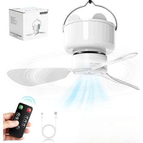 Ventilateur de Plafond Rechargeable avec Lumière LED, Télécommande, Batterie 3600mAh,Blanc (1/5)