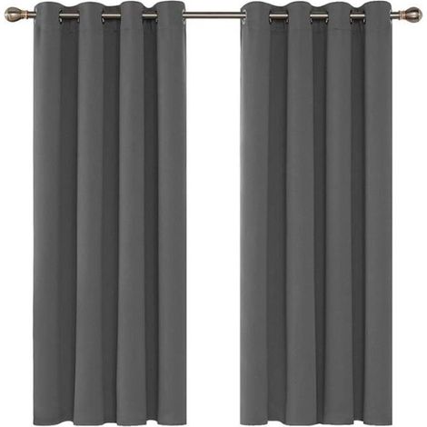 (Gris)Rideaux Occultation de Fenêtre Solides à Oeillets Isolant Thermique 160 x 240 cm Gris - INSFITY - Lot de 2 (1/3)