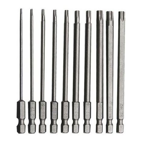 10 PCS Embout Torx Long en Acier Allié au Chrome Vanadium 75mm Embout Visseuse Long Antirouille Jeu pour Tournevis Perceuse Electrique Machines Entretien (1/5)