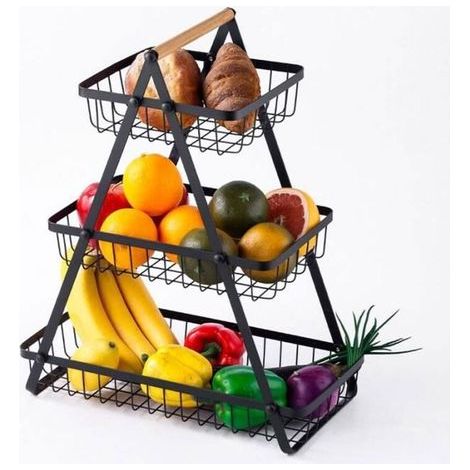 Corbeille a fruit Porte-fruits en Métal 3 Niveaux Panier de Fruits et Legumes Détachable Rangement Cuisine Maison Bureau-Noir (1/4)