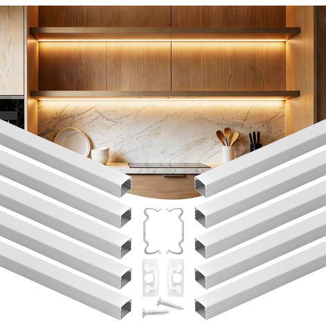 VEVOR LED Profil 10er-Pack 2 m, Eloxierte Aluminiumprofile mit Milchiger Abdeckung, Endkappen & Befestigungsclips, Kanäle, Diffusor, Leiste, Ideal für LED-Streifen, U-Förmig, Plus-Size (1/5)