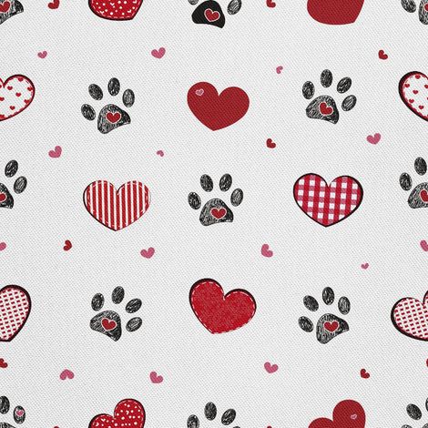 Telas decorativas para exteriores Oxford - estampado de huellas de patas y corazones 2 (1/5)