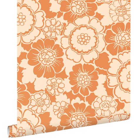 papier peint fleurs rétro orange - ESTAhome (1/5)