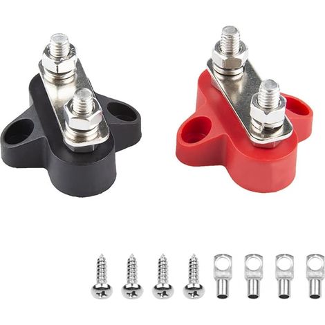Lot de 2 borniers de jonction de Batterie isolés M8 avec Barre Omnibus, 48 V CC Max. 80 A pour Voiture, Bateau, Rouge et Noir (1/5)