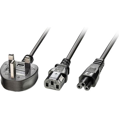 LINDY Strom Y-Kabel [1x UK-Stecker - 2x Kaltgeräte-Buchse C13, Kleeblatt-Buchse C5] 2.50 m Schwarz