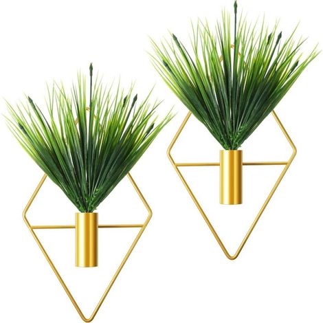 2 Pièces Jardinières Suspendues en Métal Vase Mural Géométrique avec Plante Artificielle Porte-Plante Suspendu Moderne Pot à Suspendre Géométrique pour Décoration (Or, Plante Aquatique) (1/5)