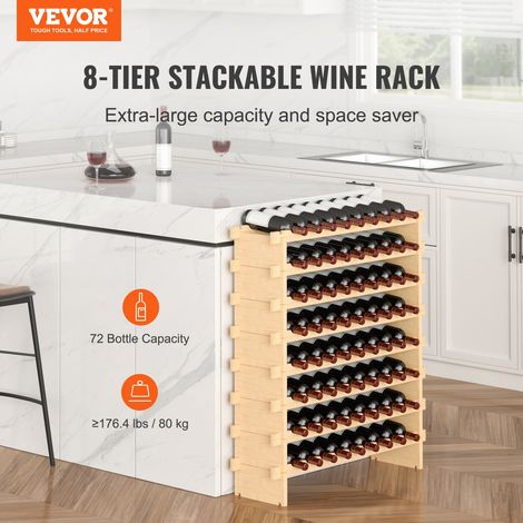 Étagère à Bouteilles Modulable 72 Bouteilles 8 Niveaux Casier à Vin Empilable Porte-Bouteilles en Bambou Naturel 85x25x102,5 cm Rangement Présentation de Vin pour Cuisine Garde-Manger Cave Bar (1/5)