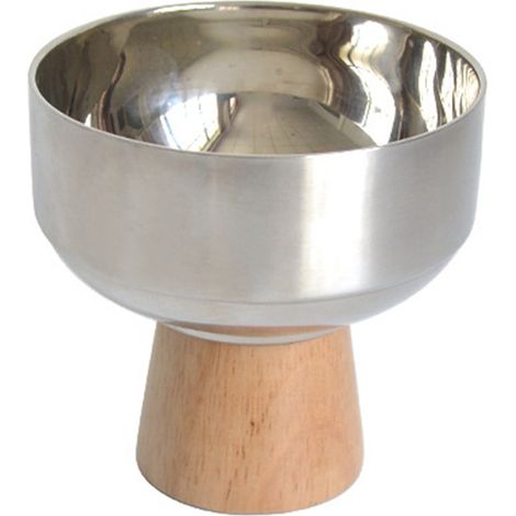 Plateau rond en acier inoxydable avec base en bois, grand format, rangement décoratif pour salon ou entrée (1/5)