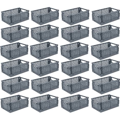 Lot de 24 paniers de rangement pliables avec poignées - Gris - 16,5 x 25 x H 10 cm - Livraison gratuite