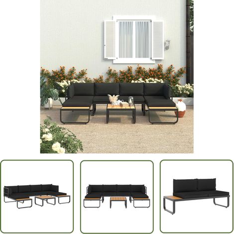 The Living Store Canapé d'angle de jardin à 4 places avec coussins Aluminium WPC - Canapé De Jardin - Salon De Jardin - Mobilier De Jardin - Ameublement Extérieur - Set De Jardin (1/5)