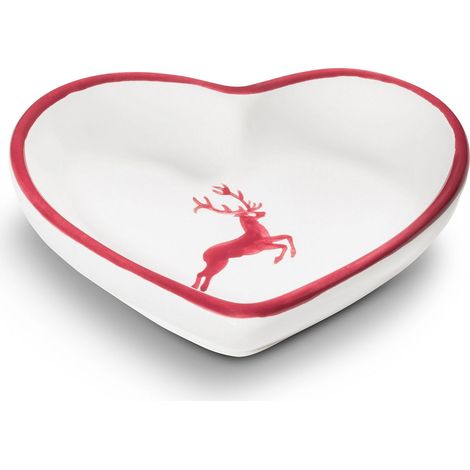 Gmundner Keramik Bordeauxr. Cerf, bol en forme de cœur (L10cm) (1/2)