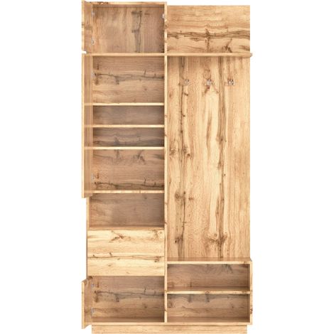 Kompakte Flurgarderobe mit Spiegel, Bank und Schuhregal aus MDF in Natur (1/5)