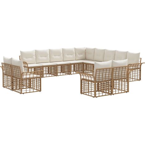 Set di divani da esterno 13 pcs Naturale e Bianco Crema vidaXL