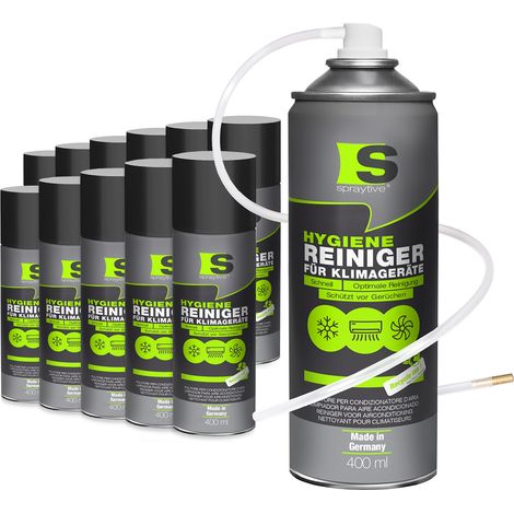 Spraytive 12x 400ml Hygiene Reiniger für Klimageräte - Klimaanlagenreiniger für Auto & Haus, Geruchsentferner Spray, mit Schlauch & Messingdüse (1/5)