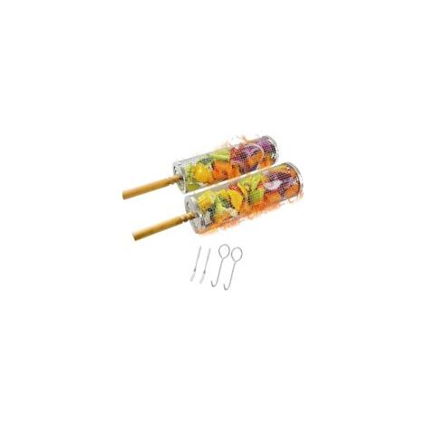 Lot de 2 Ensemble de Paniers à Barbecue Emboîtables, Acier Inoxydable 304, Poignées Bois Amovibles, Idéal Légumes, Crevettes, Poisson et Viande, Compatible Lave-vaisselle pour BBQ - Crezuo (1/4)