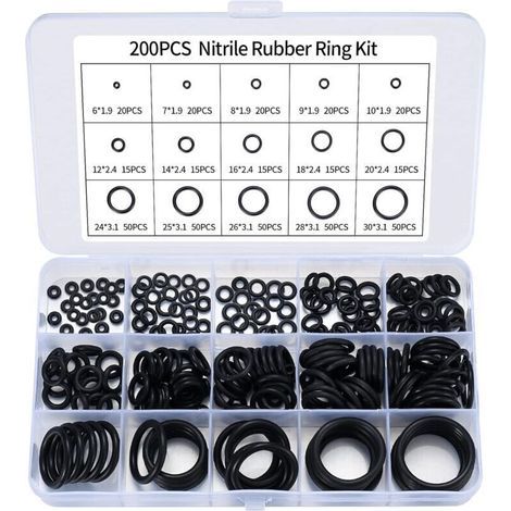 Lntyq Lot de 200 joints toriques en caoutchouc nitrile assortis, joints toriques pour robinet de cuisine, plomberie, joints toriques en caoutchouc (1/5)