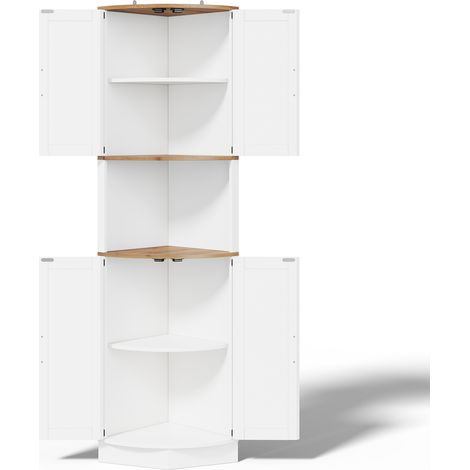 Mobile angolare alto in MDF 39,5 x 39,5 x 180 cm bianco effetto legno stile vintage MODENUIT (1/5)