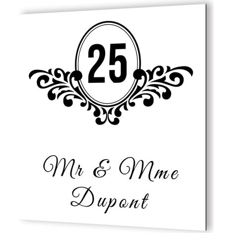 Plaque numéro de maison extérieur personnalisable - Plaque signalétique en Dibond aluminium - Modèle baroque noir - 20x20 cm, épaisseur 3 mm (1/5)
