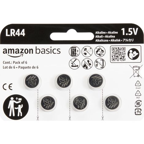 Lot de 6 piles bouton alcalines LR44, 1,5 V, puissance longue durée, sans mercure (1/5)
