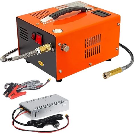 Compresor de aire, presión de 30 MPa, capacidad de 4500 PSI, alimentación de 12 V CC, alimentación de 220 V CA, diseño compacto. (1/5)