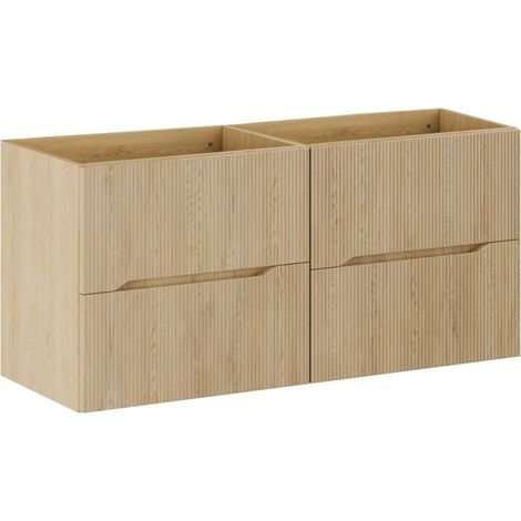 Insieme da bagno sospeso NATURA 120cm: mobile sottolavabo 60cm in legno chiaro con scanalature verticali